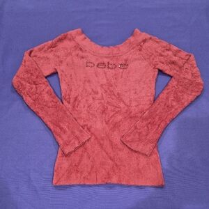 Bebe Swarovski Crystals Logo Petunia Boat Neck Chenille Sweater- S/M.